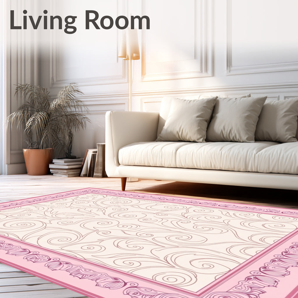 Delicate Pink Floral Scroll Border Rug