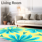 Tropical Turquoise Flower Bright Yellow Rug