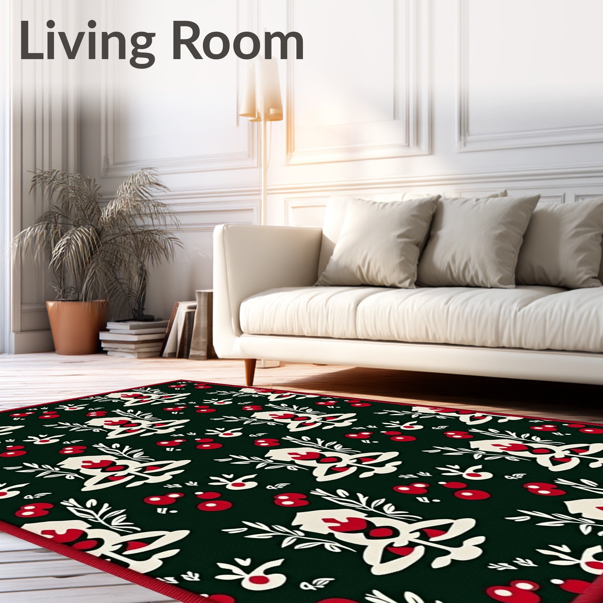 Deep Forest Red Blossom Folk Art Rug