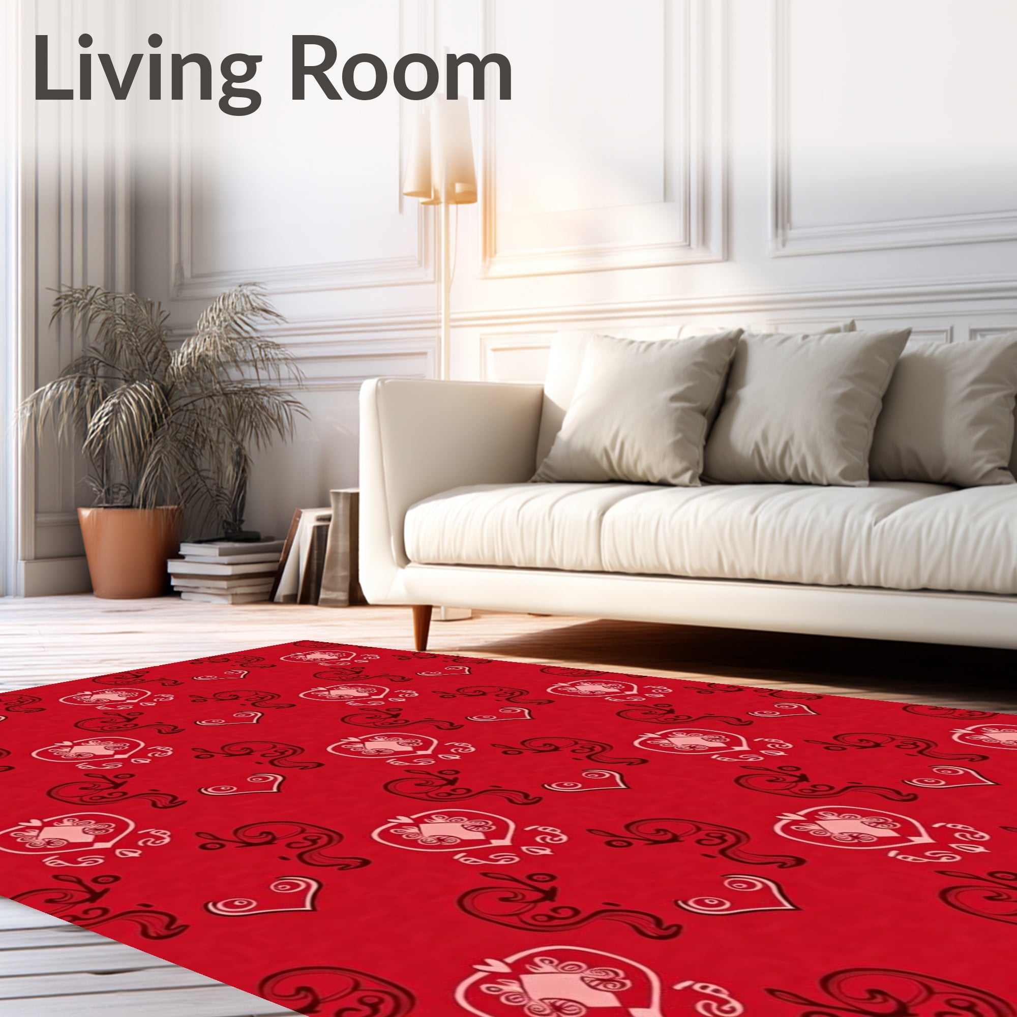 Crimson Scrolled Heart Medallion Rug