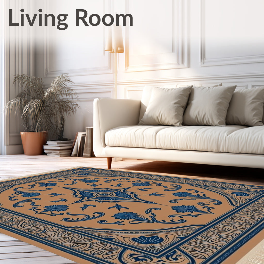 Terracotta Blue Floral Medallion Rug