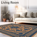 Terracotta Blue Floral Medallion Rug