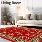 Red Snowflake Border Art Rug