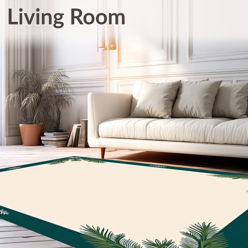 Emerald Green Pine Branch Border Rug