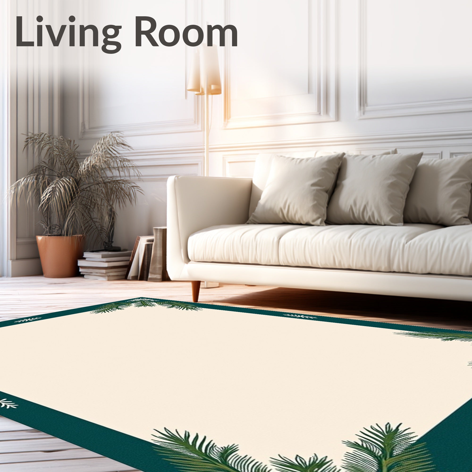 Emerald Green Pine Branch Border Rug