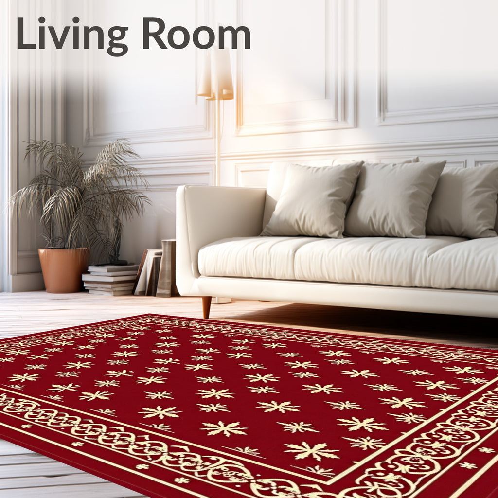 Crimson Starburst Border Rug