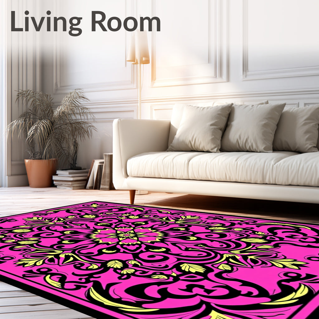 Vibrant Pink Ornate Floral Medallion Rug