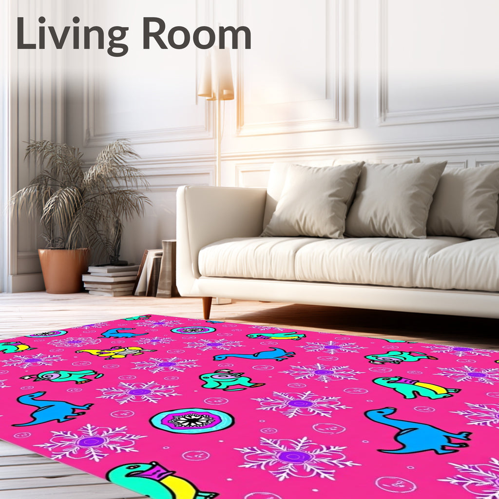 Whimsical Teal Blue Creatures Snowflake Rug