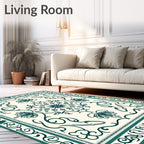 Deep Teal Floral Mandala Medallion Rug