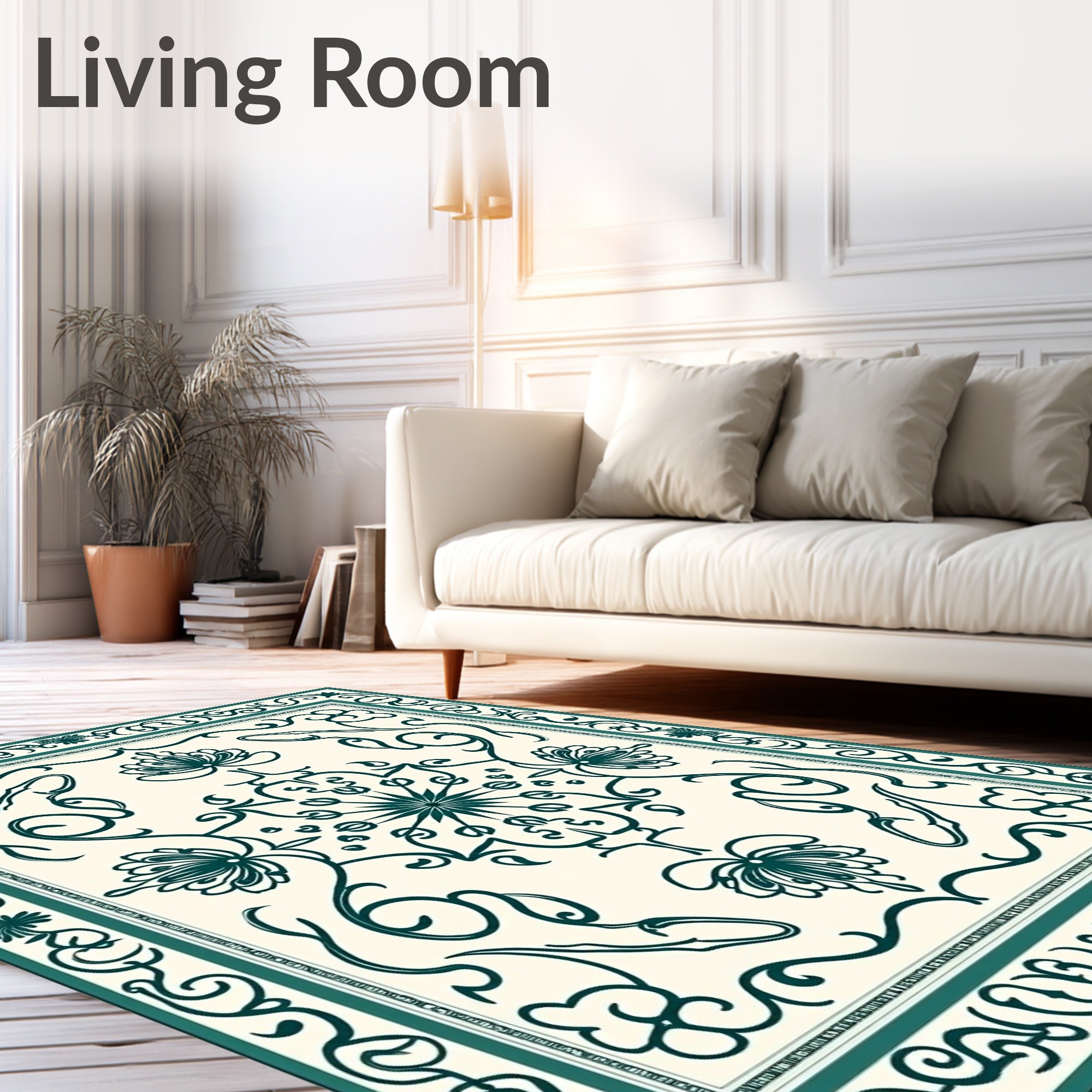 Deep Teal Floral Mandala Medallion Rug