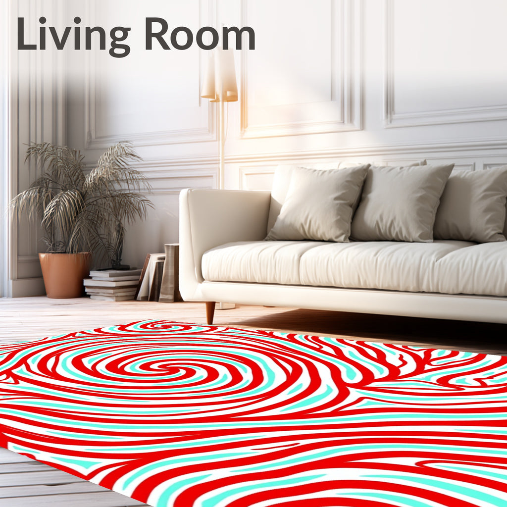 Red Aqua Swirl Abstract Ripples Rug