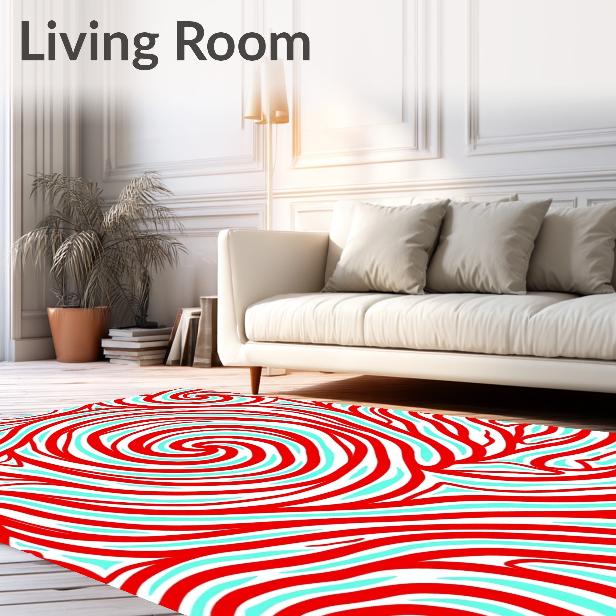 Red Aqua Swirl Abstract Ripples Rug