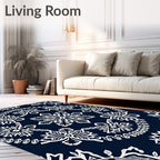 Navy White Intricate Floral Medallion Rug