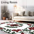Deep Red Floral Scroll Border Rug