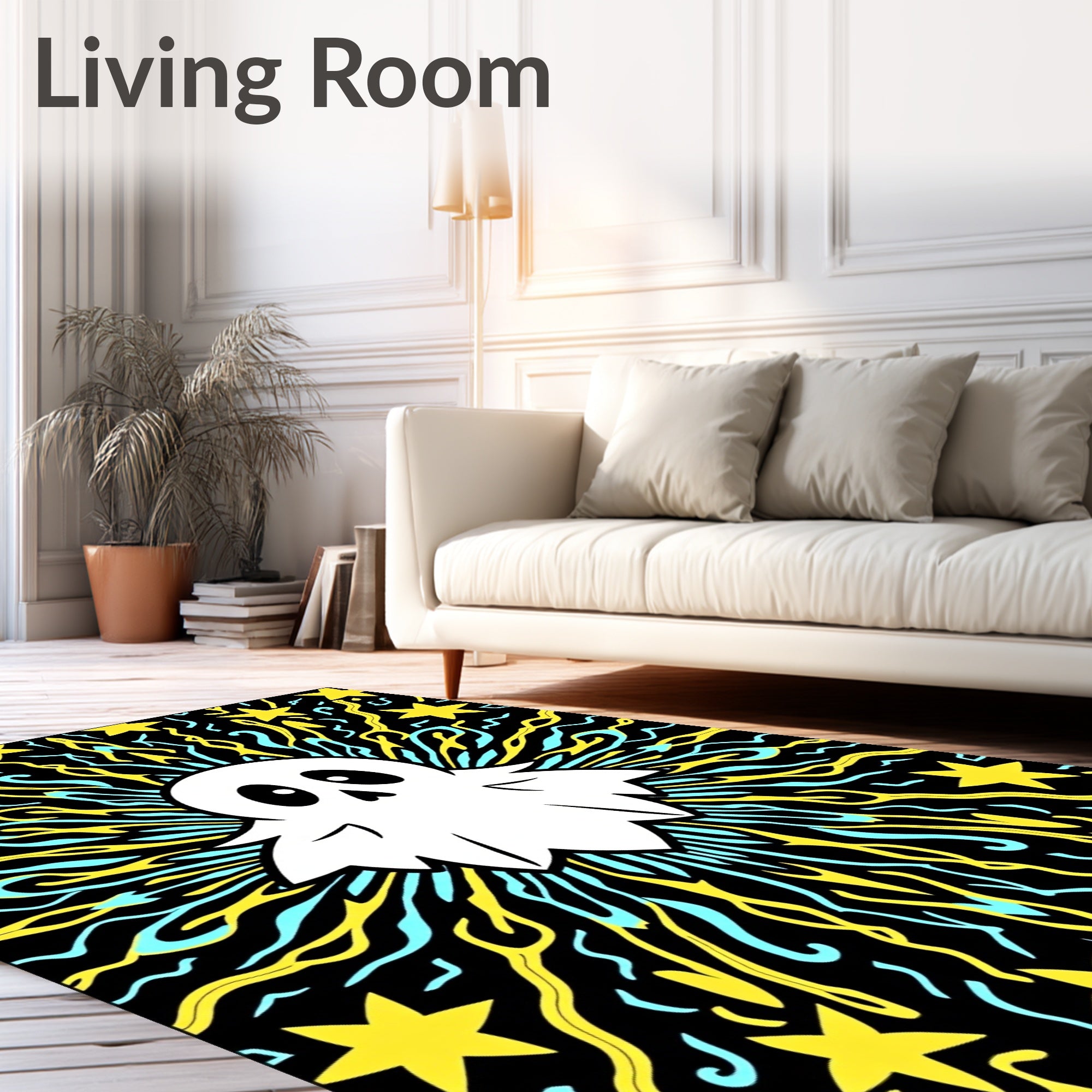 Whimsical White Ghost Starburst Rug
