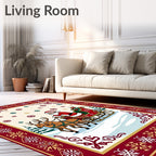 Festive Santa Sleigh Snowflakes Border Rug