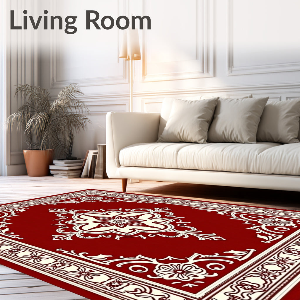 Crimson Ivory Elaborate Floral Accent Rug