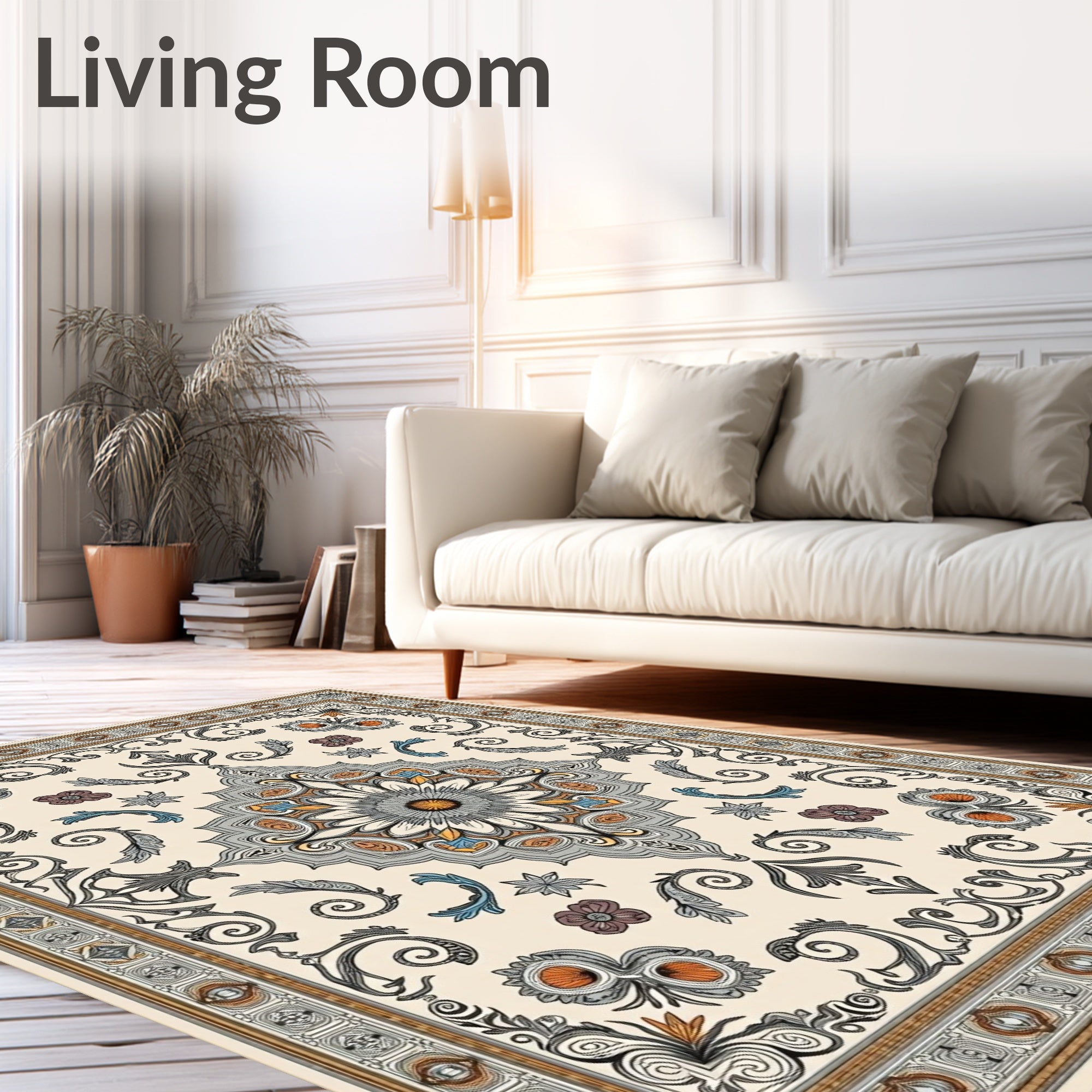 Ornate Floral Medallion Cream Rug