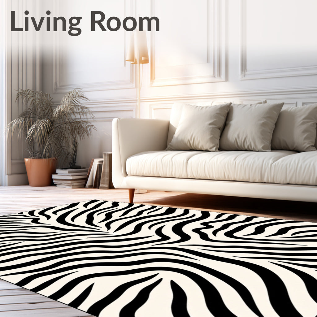Bold Black White Zebra Print Rug