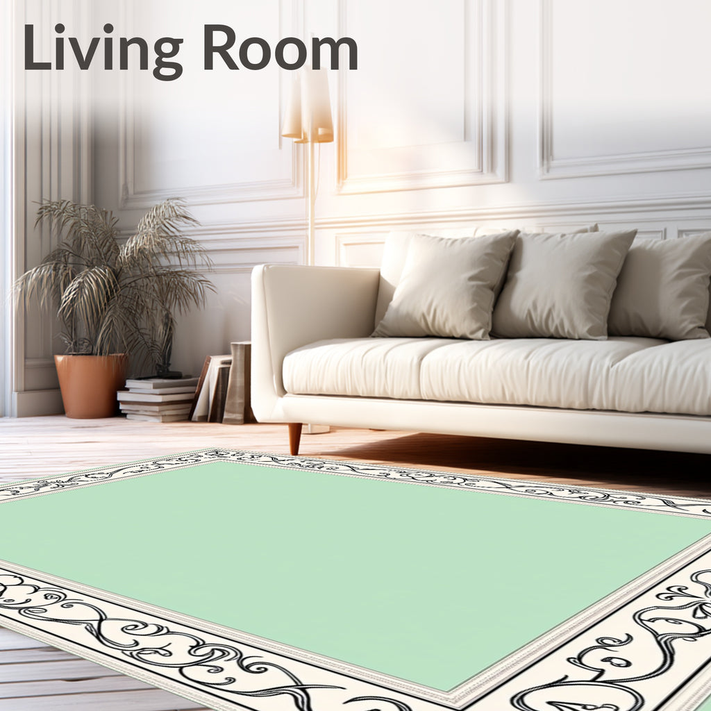 Cream Black Scrollwork Border Mint Rug