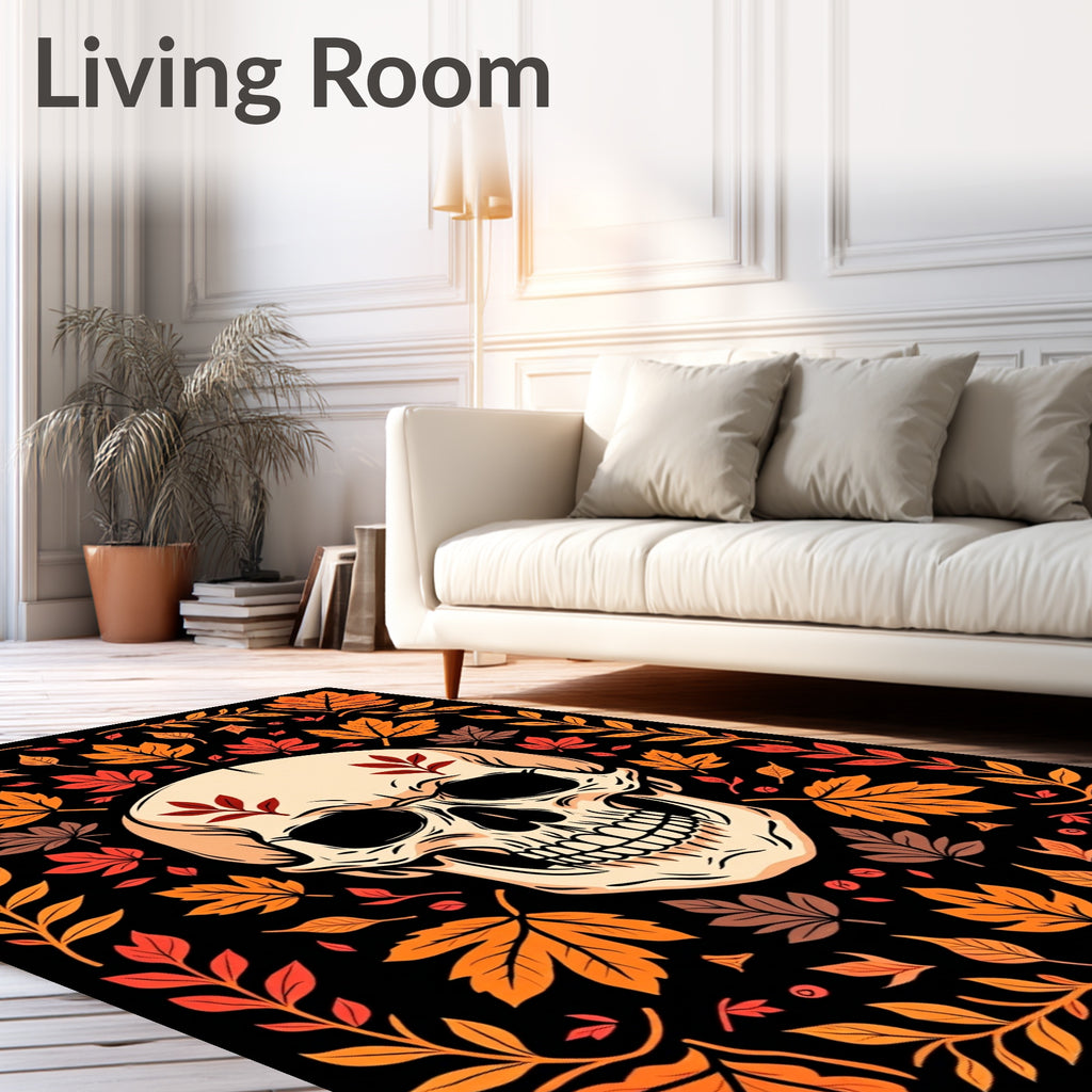 Autumn Skull With Leafy Border Rug
