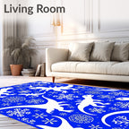 White Dinosaurs Snowflakes Blue Rug