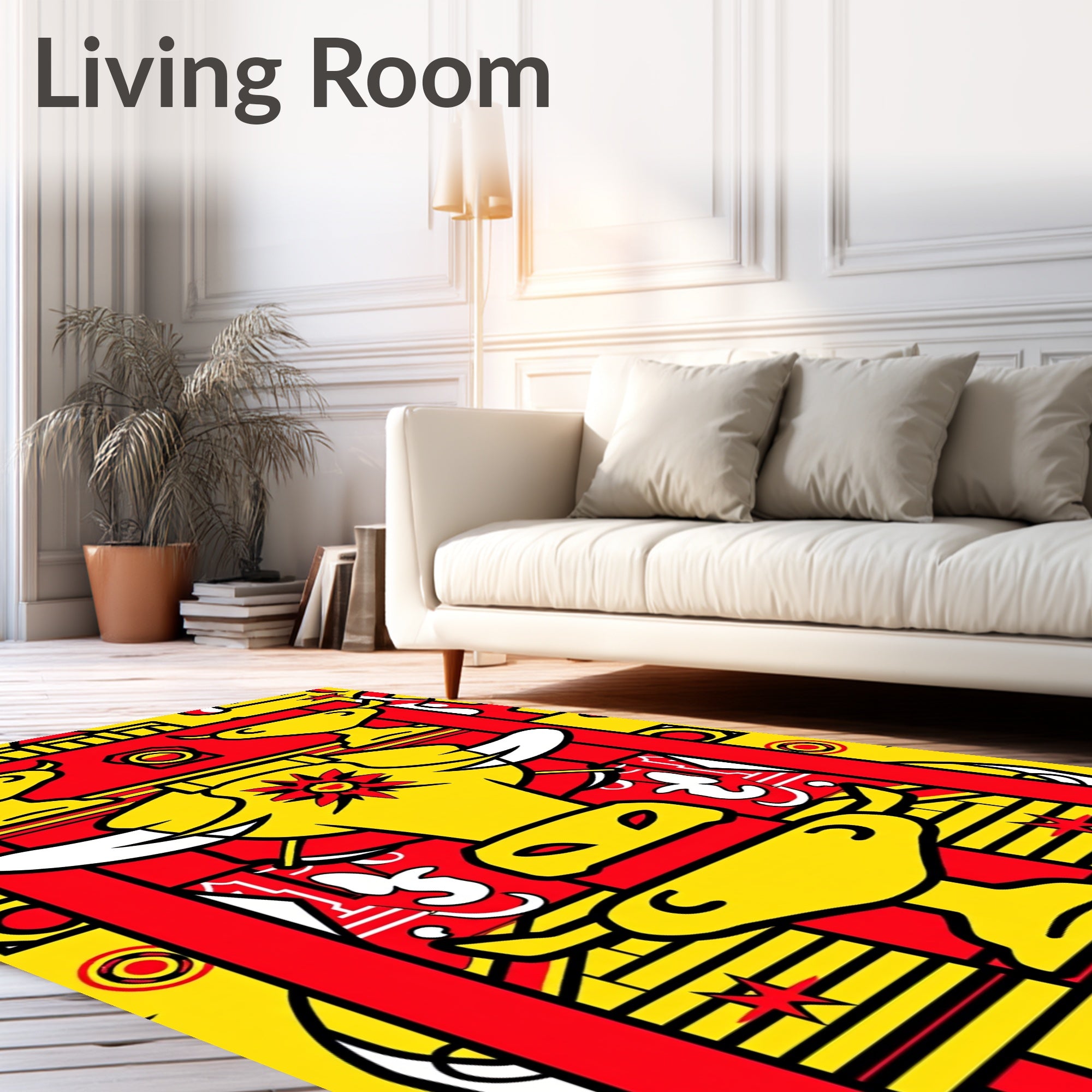 Yellow Bull Red Frame Graphic Rug