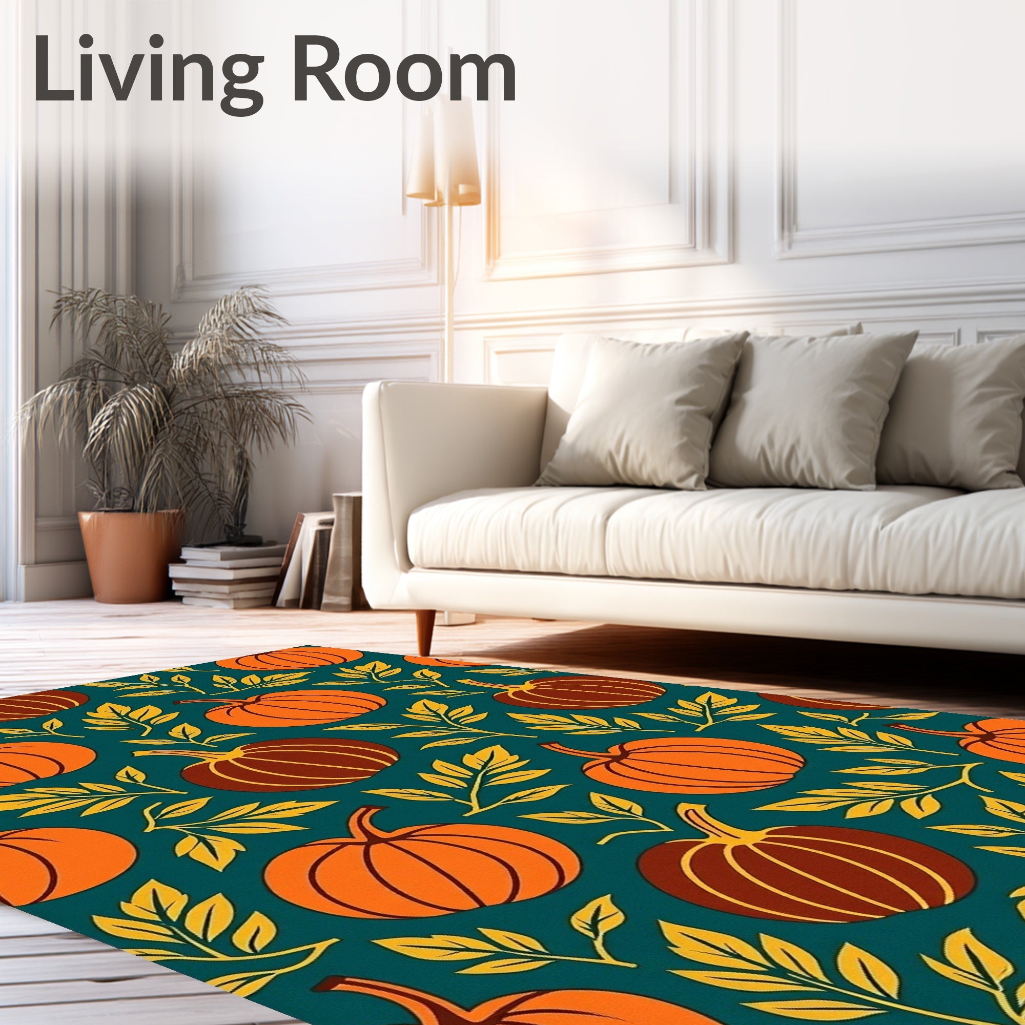 Autumn Pumpkin Leaf Teal Surface Rug