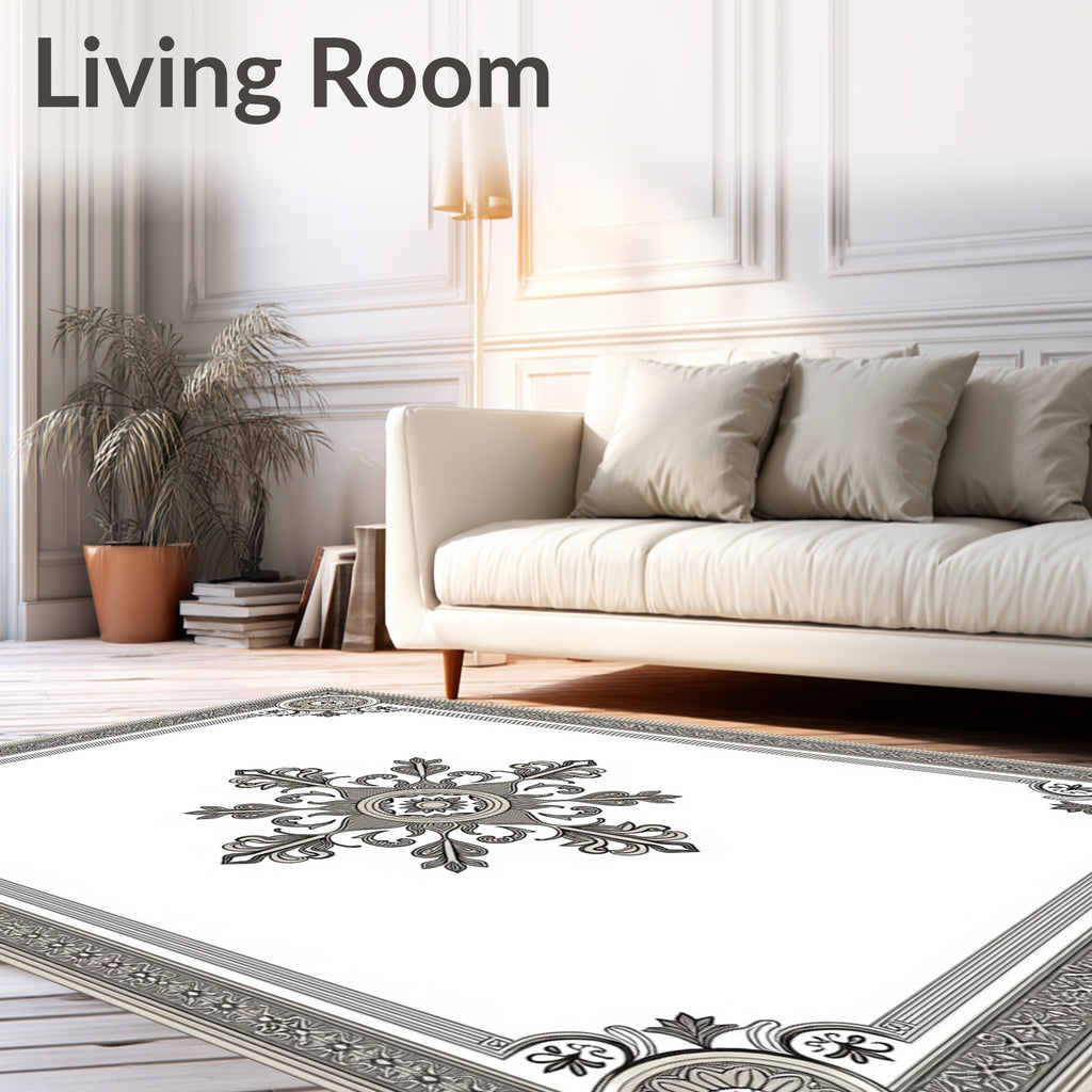 Ornate Gray Floral Scroll Medallion Rug