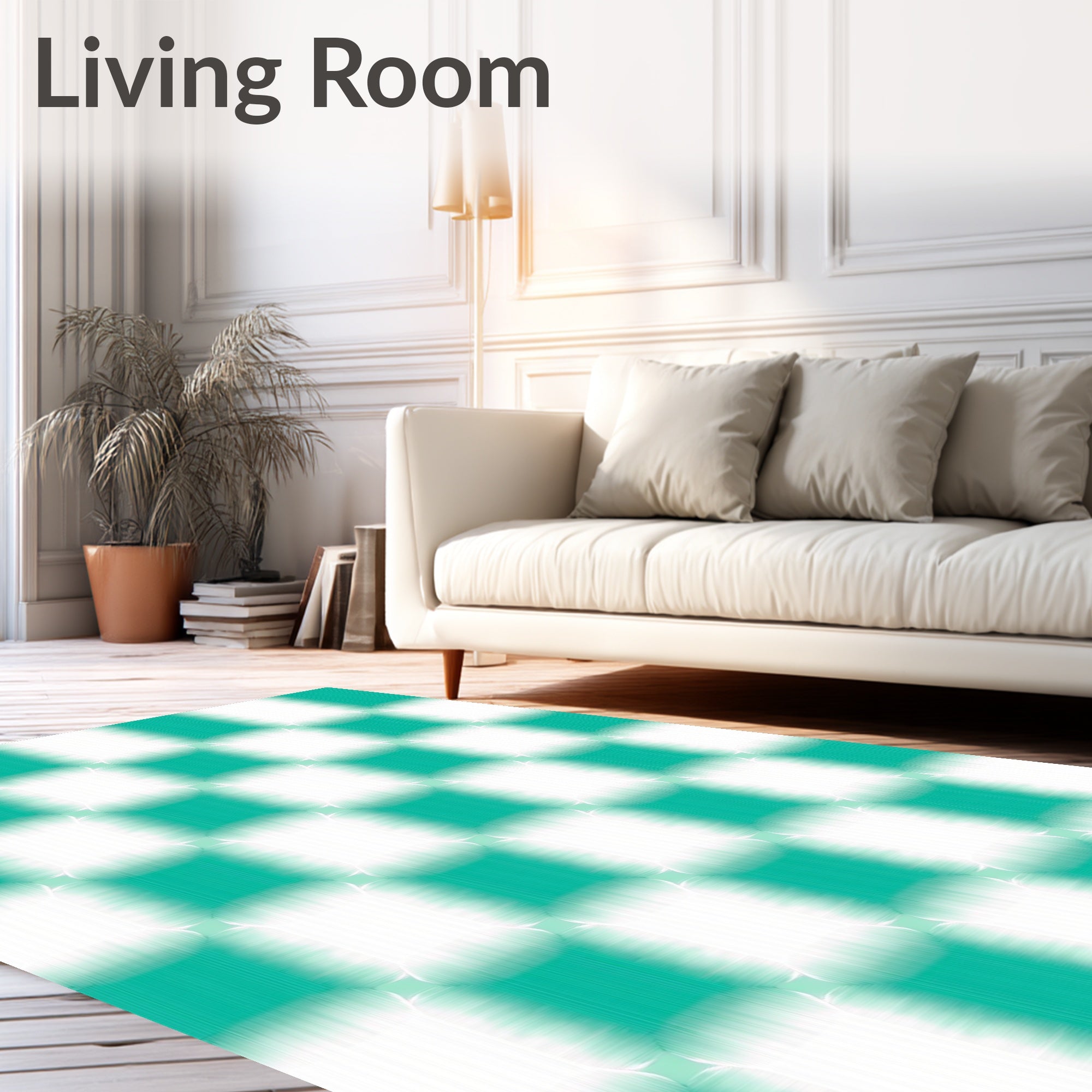 Aqua White Checkered Blended Squares Rug