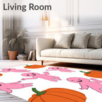 Pink Figures and Orange Pumpkins Scatter Rug