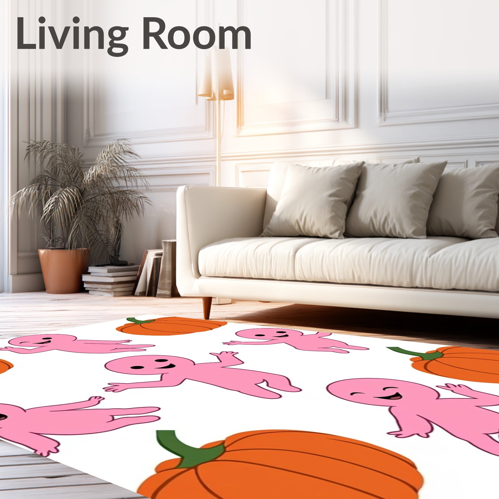 Pink Figures and Orange Pumpkins Scatter Rug