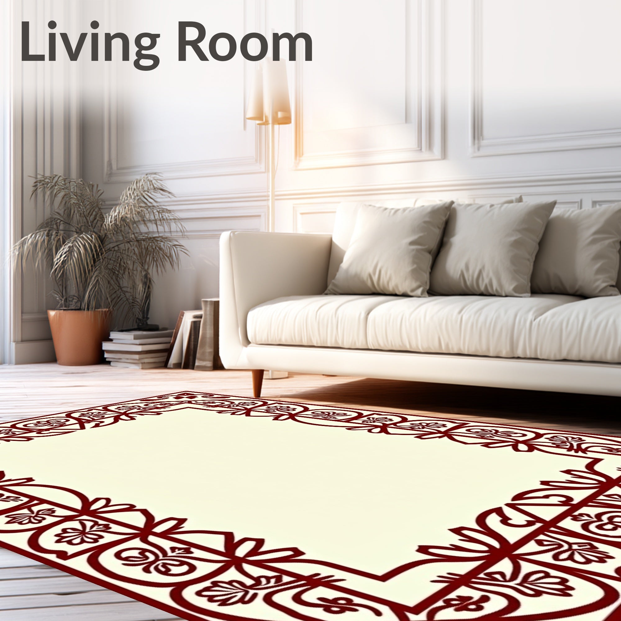 Ornate Crimson Floral Quadrant Rug