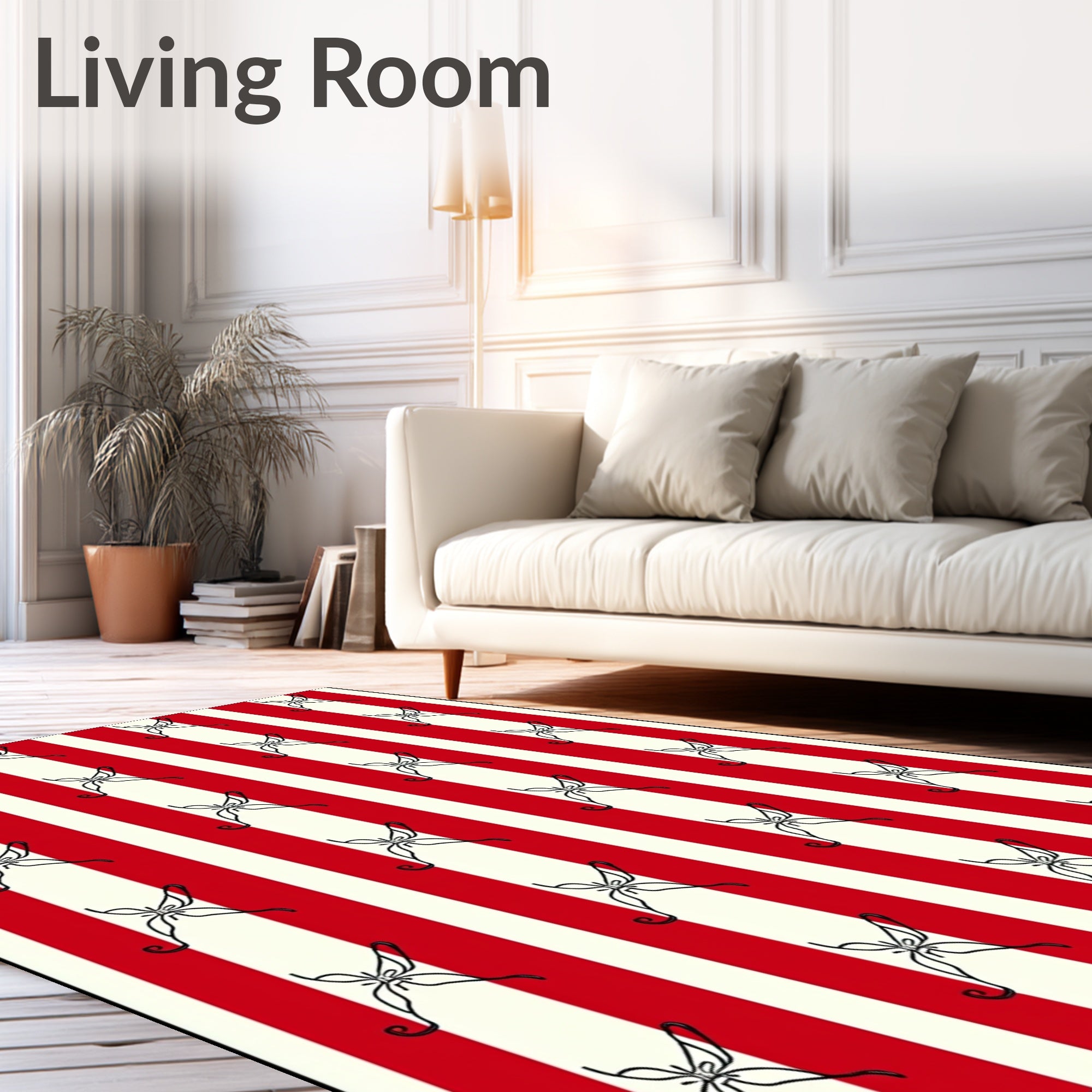 Bold Red Cream Stripe Butterfly Rug