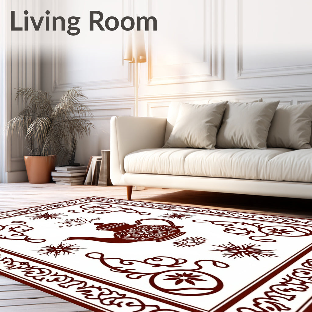 Ornate Teapot Crimson Floral Border Rug