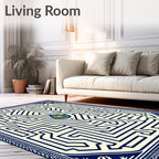 Blue Yellow Labyrinth Fiery Center Rug