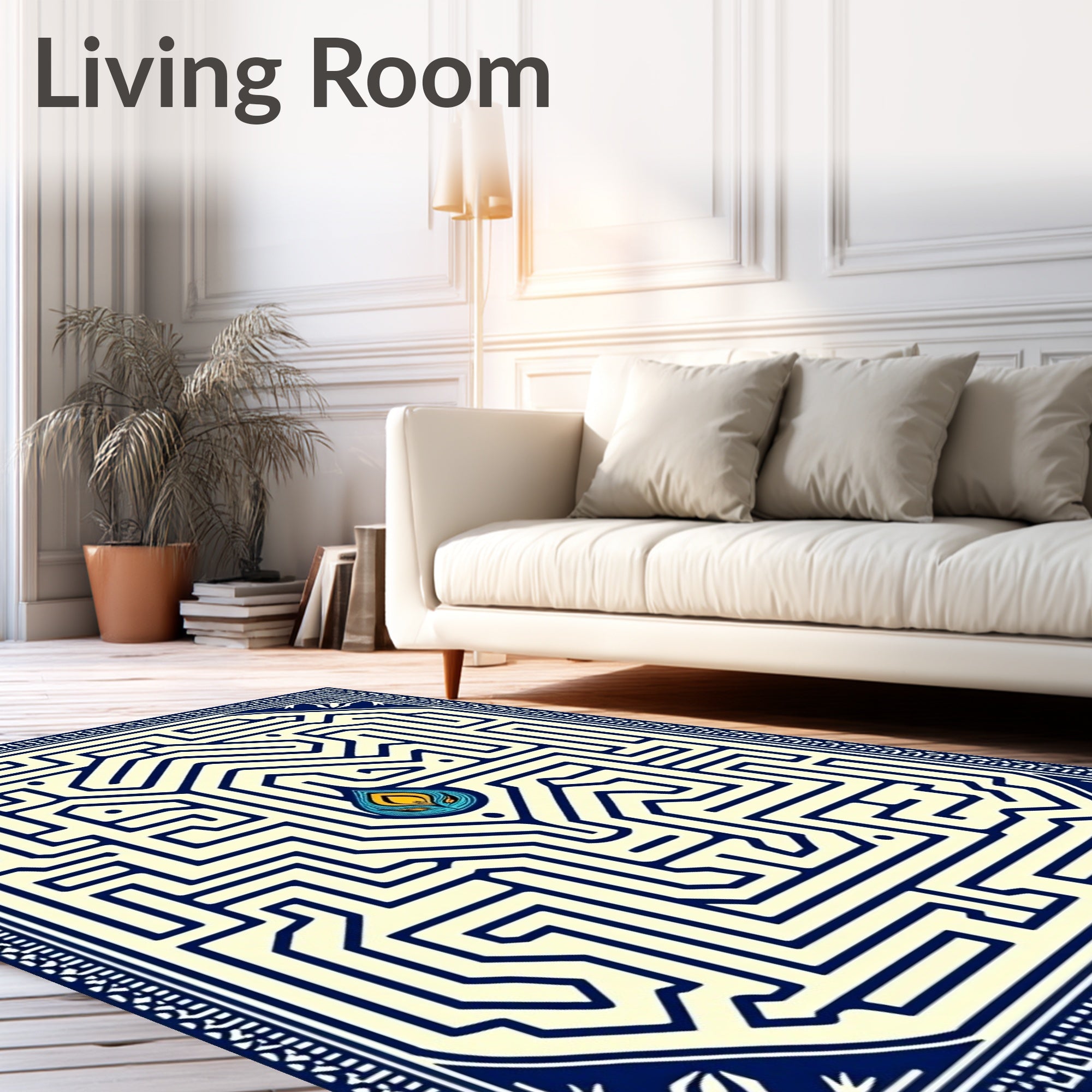 Blue Yellow Labyrinth Fiery Center Rug