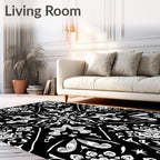 Black white ornate damask medallion Rug
