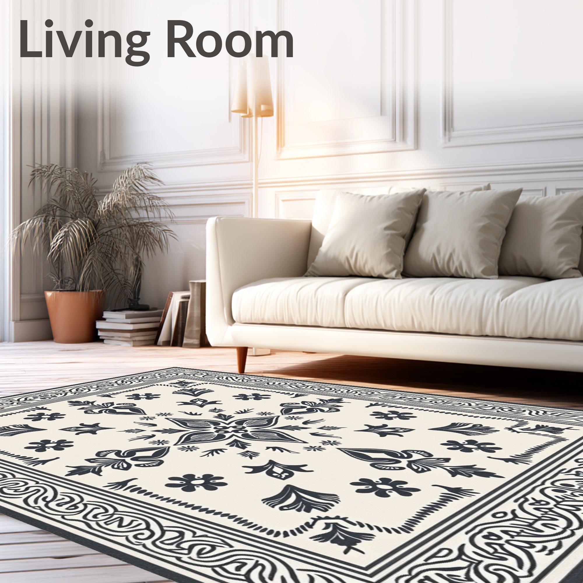 Dark Indigo Folk Floral Bandana Rug
