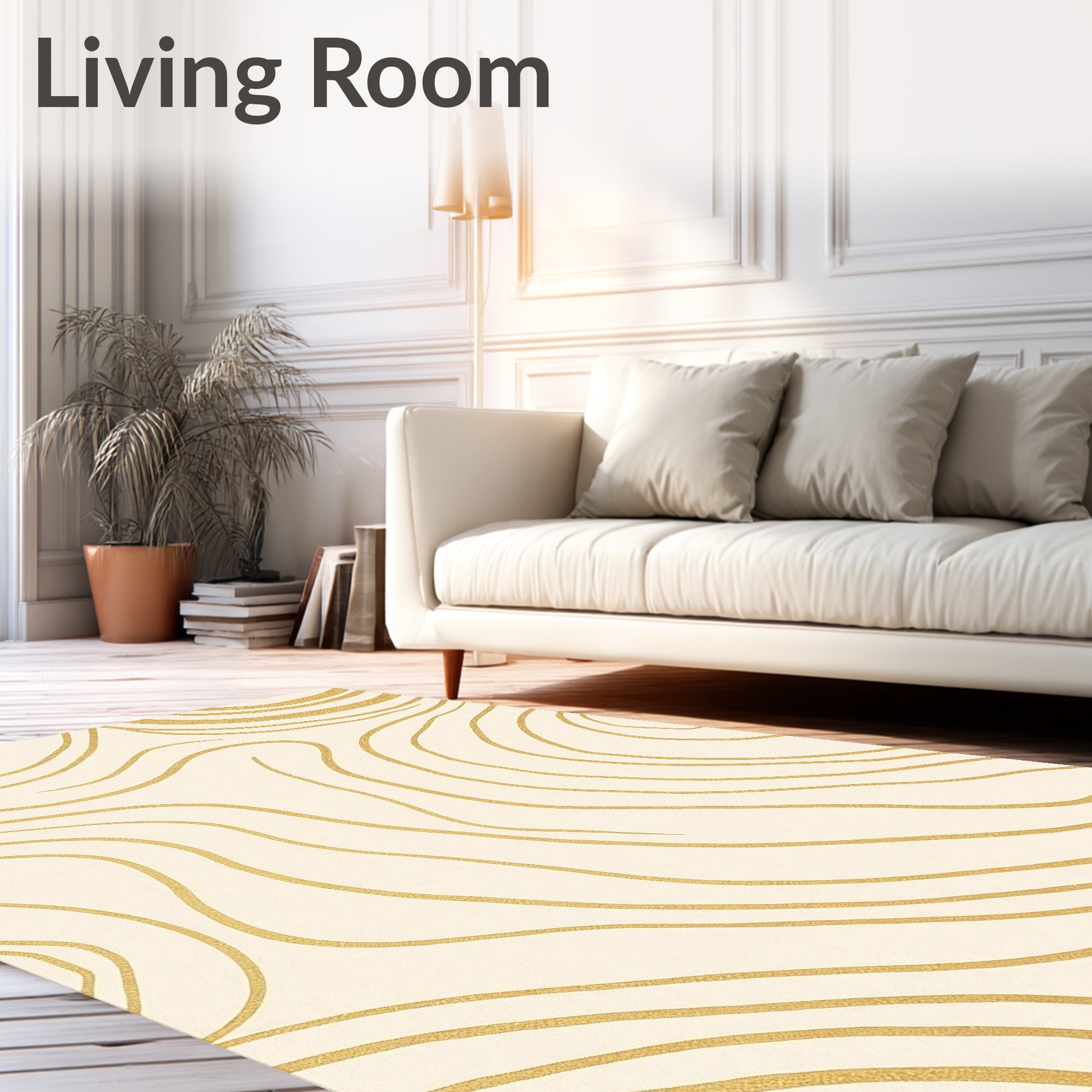 Cream Gold Wavy Lines Rug