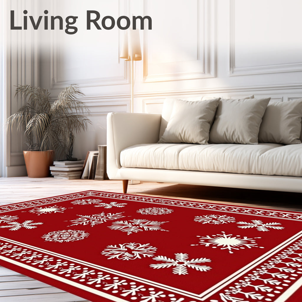 Crimson White Snowflake Collection Rug