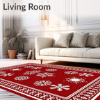 Crimson White Snowflake Collection Rug