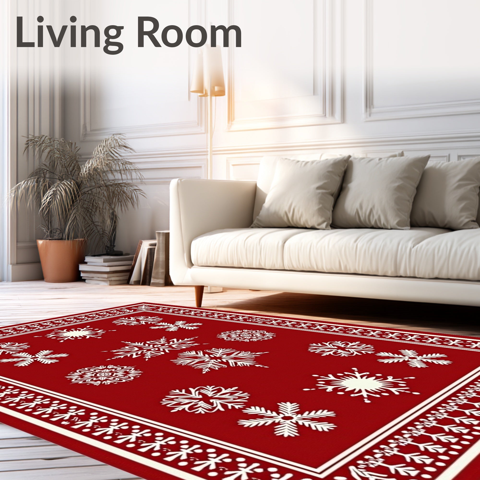 Crimson White Snowflake Collection Rug