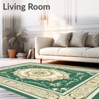 Ornate Emerald Medallion Scroll Rug