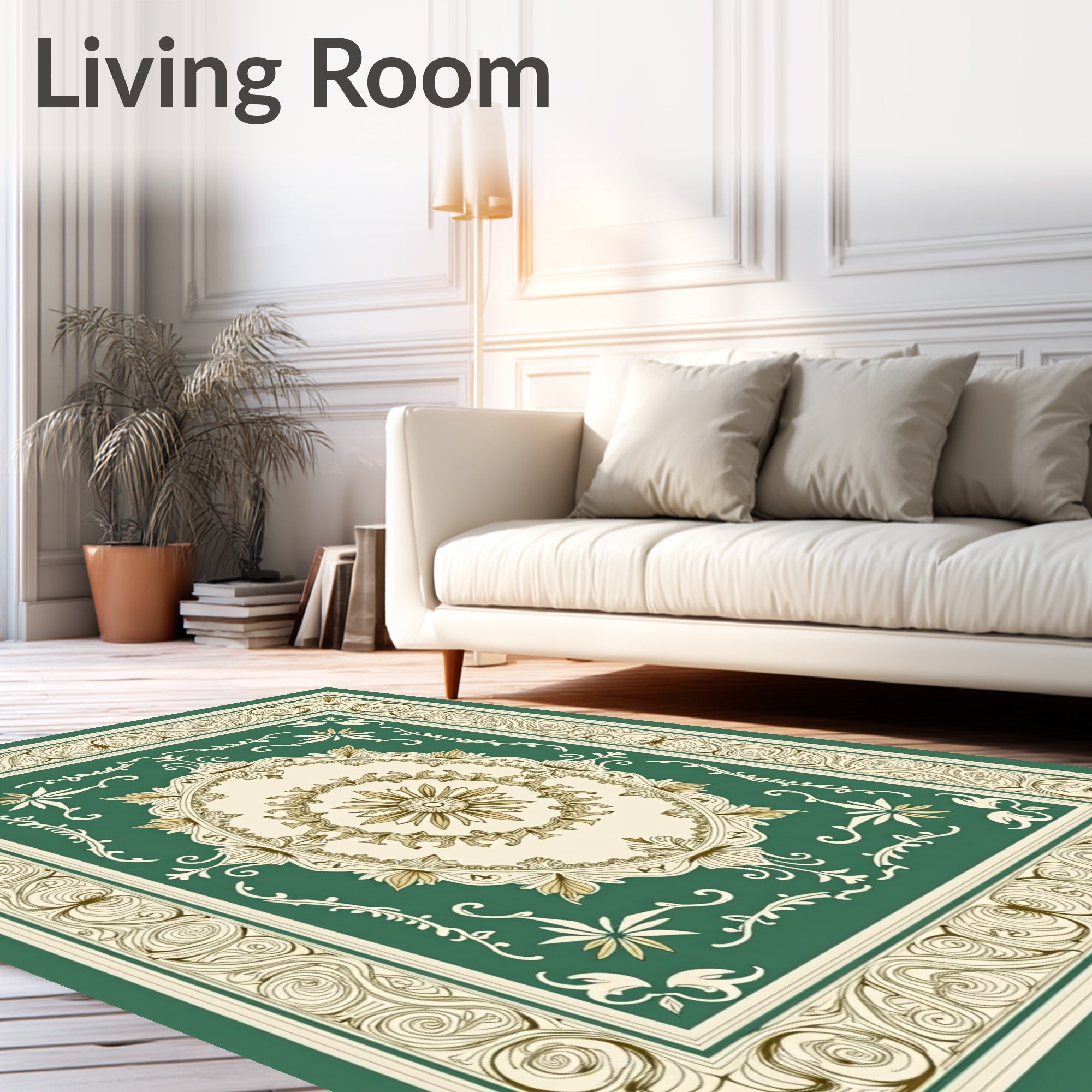 Ornate Emerald Medallion Scroll Rug