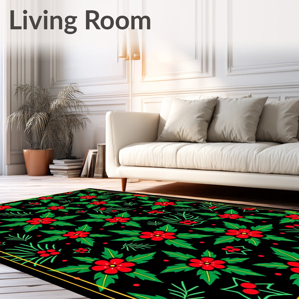 Red Holly Berry Floral Garland Rug