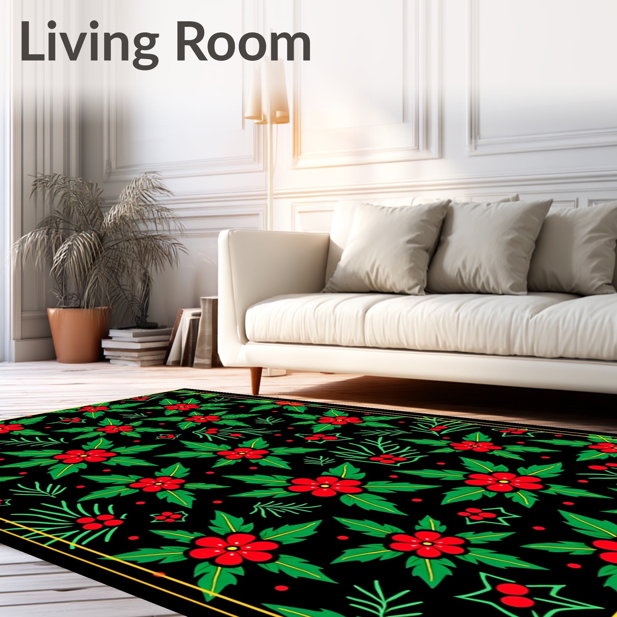 Red Holly Berry Floral Garland Rug