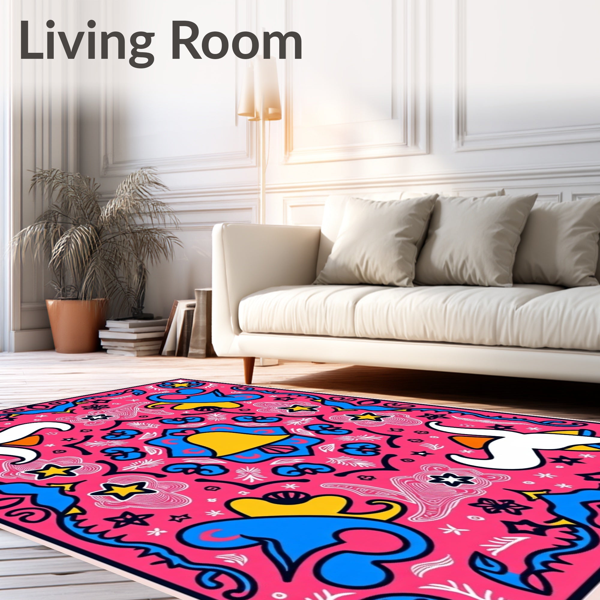 Vibrant Pink Bell and Banana Medallion Rug
