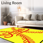 Red Softball Stitch Script Graphic Rug