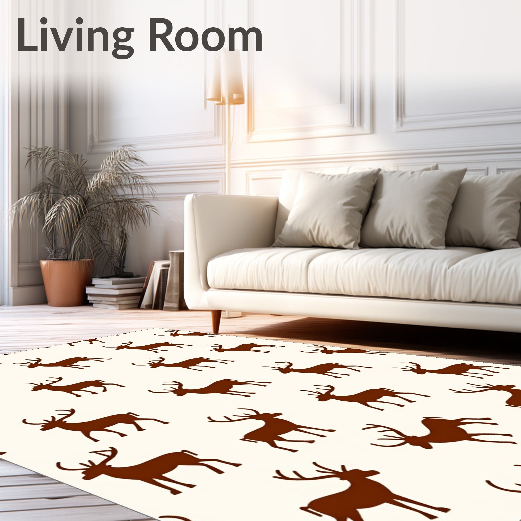 Brown Deer Silhouette Cream Background Rug